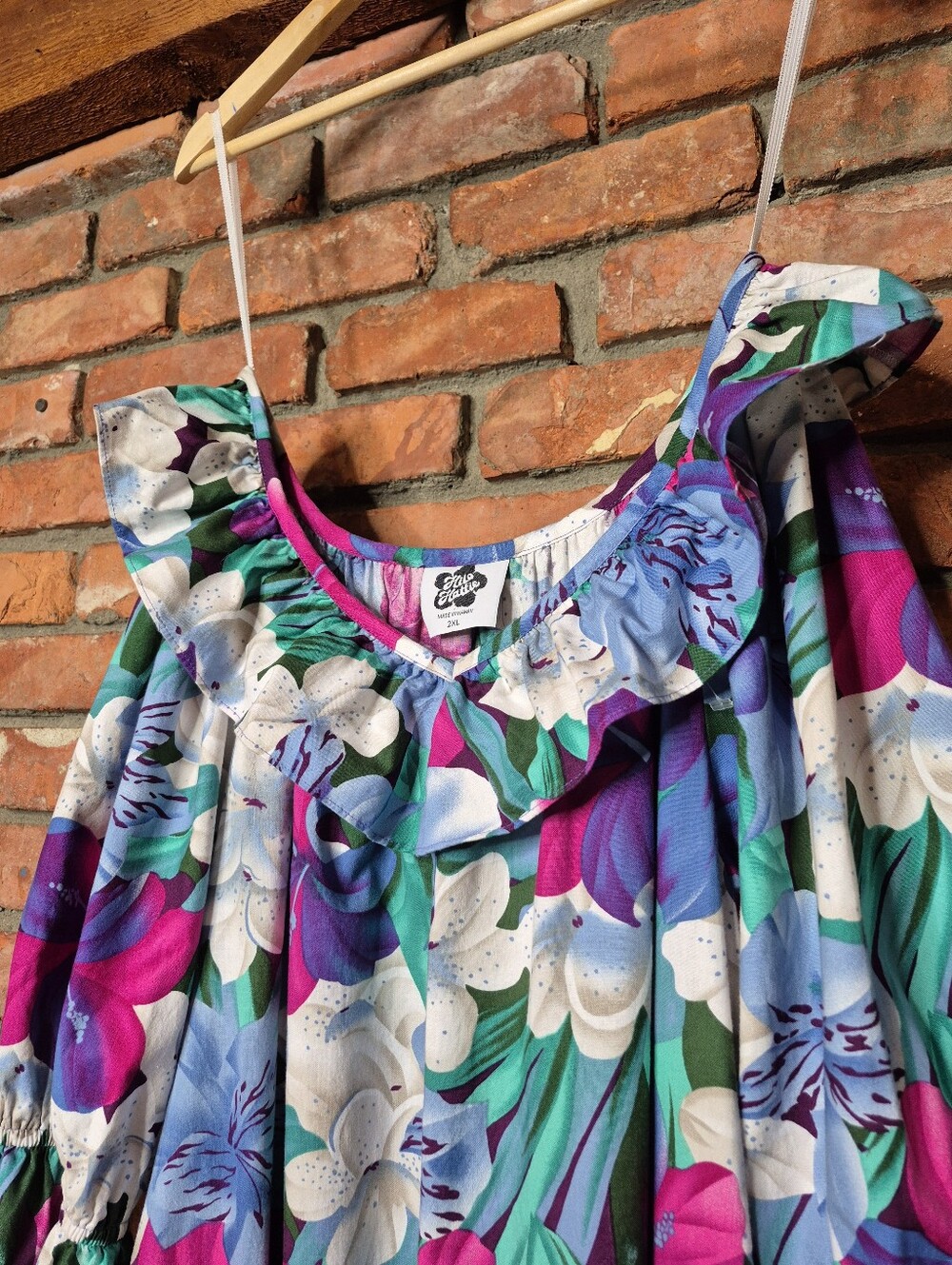 Hilo Hattie Made in Hawaii Tropical Floral Ruffle Muumuu Midi Dress 2XL - Picture 5 of 7